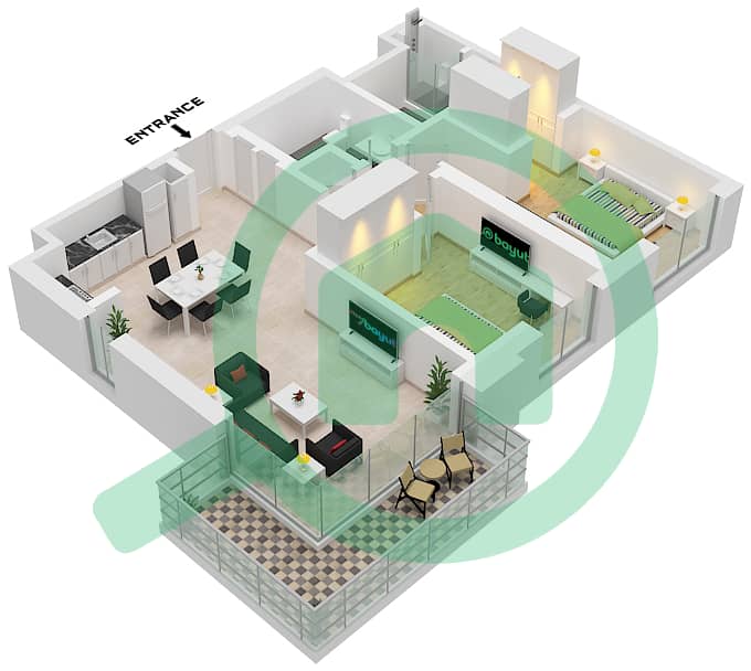 奥里雅 - 2 卧室公寓单位3 FLOOR PODIUM 1戶型图 Unit 3 Floor Podium 1 interactive3D