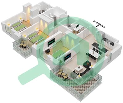 奥里雅 - 3 卧室公寓单位5 FLOOR 13-20戶型图