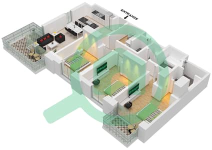 奥里雅 - 3 卧室公寓单位2 FLOOR 13-20戶型图