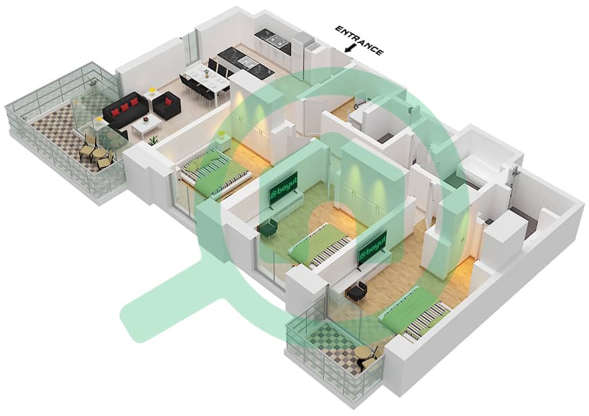 Oria - 3 Bedroom Apartment Unit 2 FLOOR 13-20 Floor plan Unit 2 Floor 13-20 interactive3D