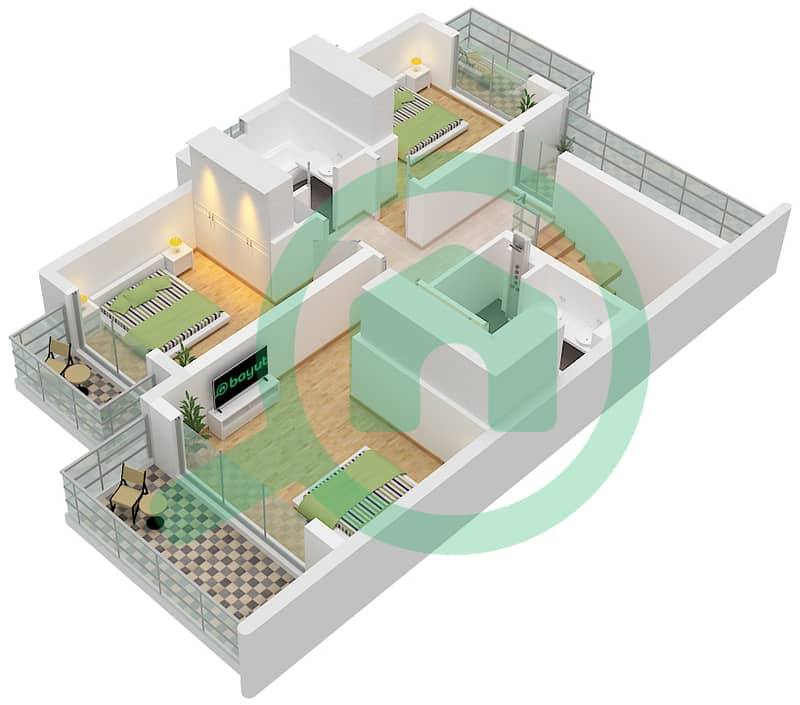 Rivana - 3 卧室联排别墅类型KAI MIRRORED戶型图 First Floor interactive3D