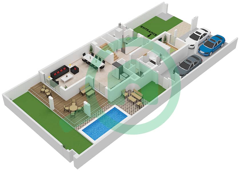 Rivana - 5 卧室联排别墅类型KAI戶型图 Ground Floor interactive3D