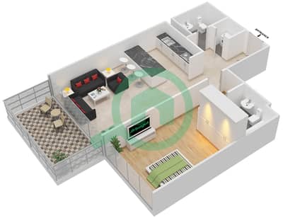 المخططات الطابقية لتصميم الوحدة 5 شقة 1 غرفة نوم - مساكن سيرينيا الجناح الغربي