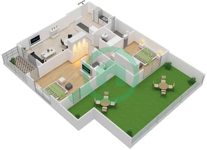 المخططات الطابقية لتصميم النموذج 2A شقة 2 غرفة نوم - شيرينا ريزيدينس
