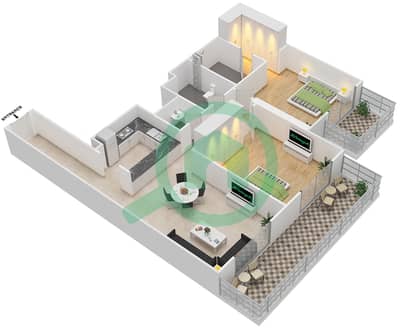 المخططات الطابقية لتصميم النموذج 5 شقة 2 غرفة نوم - شيرينا ريزيدينس