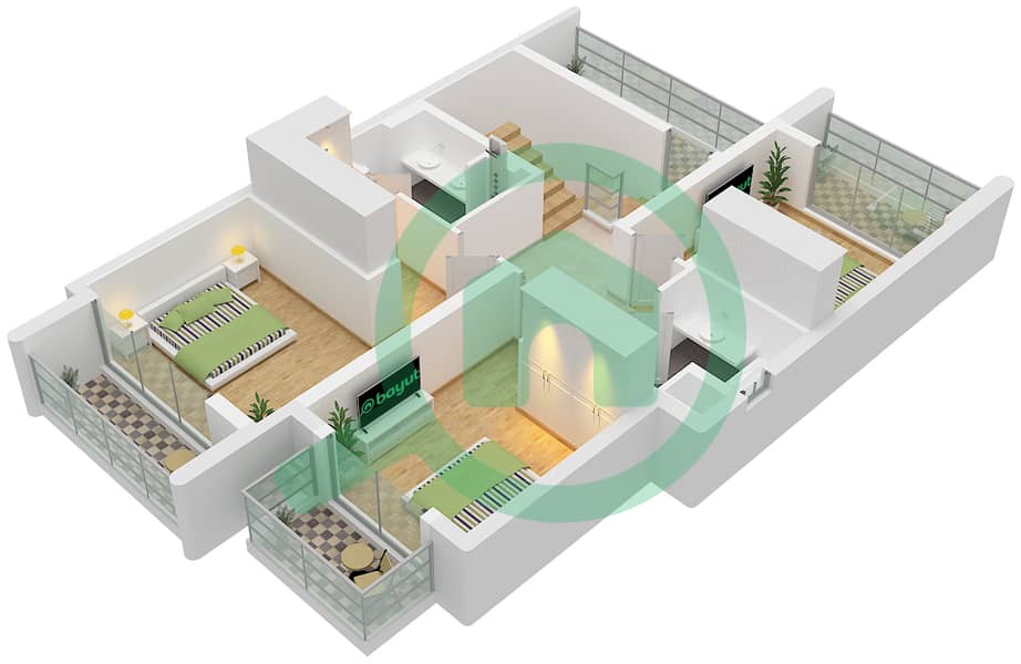 المخططات الطابقية لتصميم النموذج CLARA تاون هاوس 3 غرف نوم - ريفانا First Floor interactive3D