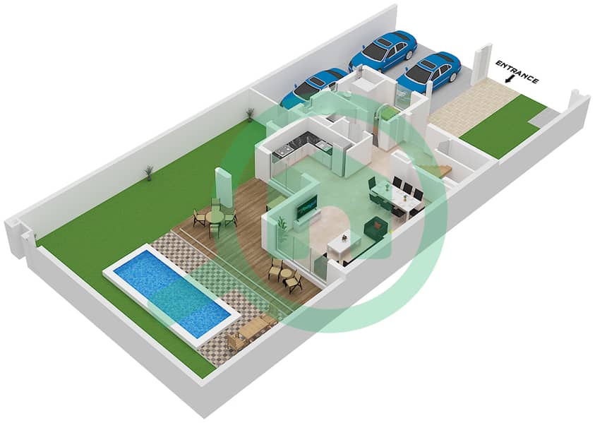 Rivana - 3 卧室联排别墅类型CLARA MIRRORED戶型图 Ground Floor interactive3D