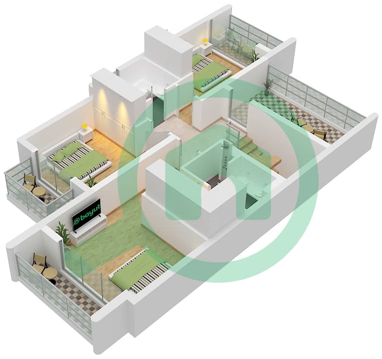 Rivana - 4 卧室联排别墅类型CLARA MIRRORED戶型图 First Floor interactive3D