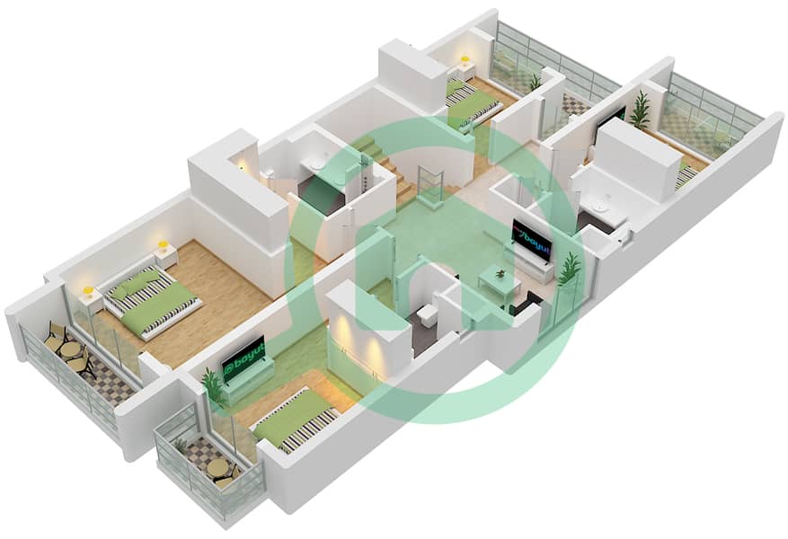 Ривана - Таунхаус 5 Cпальни планировка Тип CLARA First Floor interactive3D