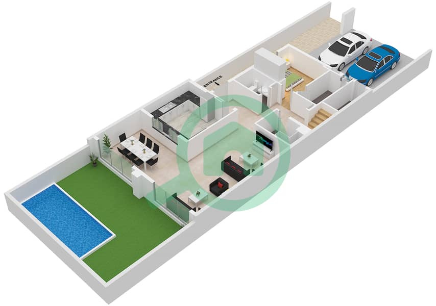 Саут Бэй 1 - Таунхаус 4 Cпальни планировка Тип/мера MIDDLE / UNIT MIDDLW Type Middle Townhouse Unit Middle Ground Floor interactive3D