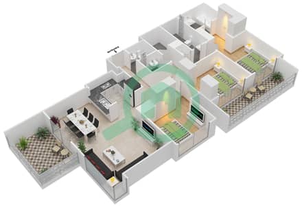 المخططات الطابقية لتصميم الوحدة 4 شقة 3 غرف نوم - كريك رايز