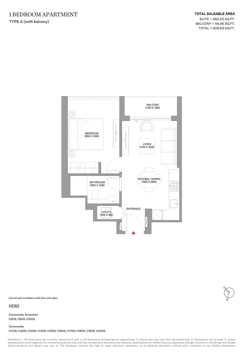 1 BR floor plan
