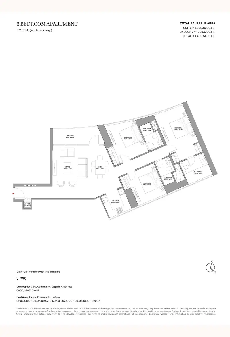 3 BR floor plan