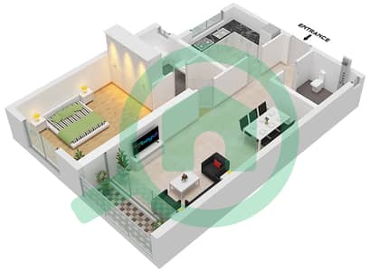 المخططات الطابقية لتصميم الوحدة 15 شقة 1 غرفة نوم - بلوبيل ريزيدنس
