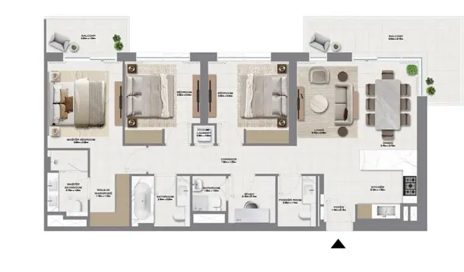 3 BR floor plan