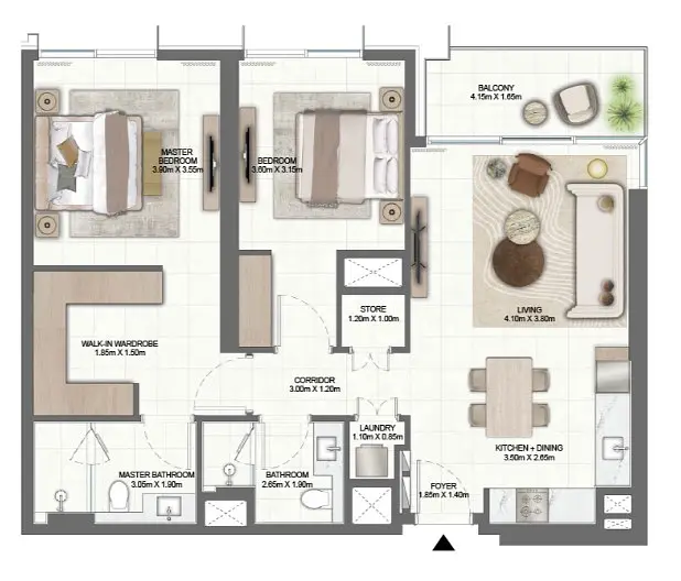 2 BR floor plan