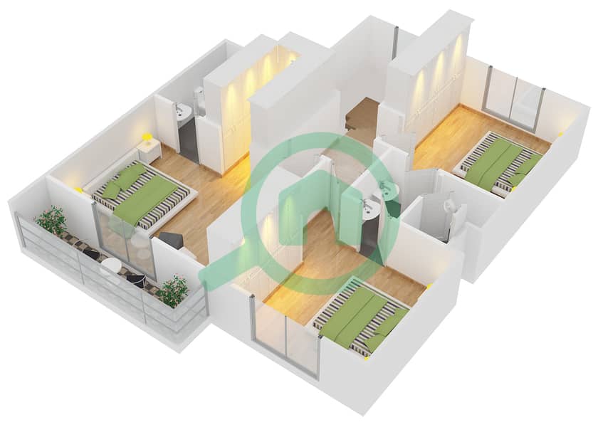 المخططات الطابقية لتصميم النموذج 1 MIDDLE تاون هاوس 3 غرف نوم - ميرا 5 First Floor image3D