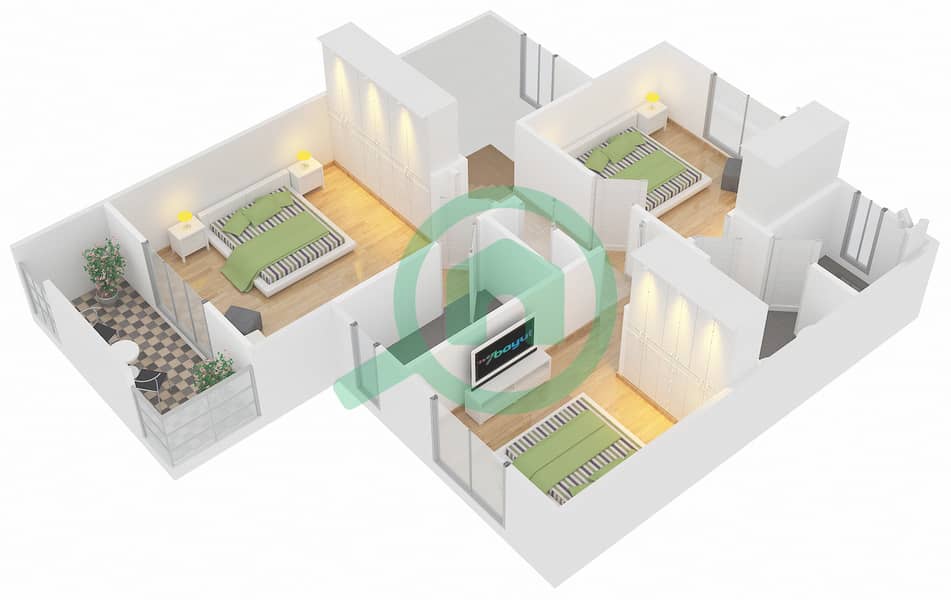 المخططات الطابقية لتصميم النموذج 2 MIDDLE تاون هاوس 3 غرف نوم - ميرا 5 First Floor image3D