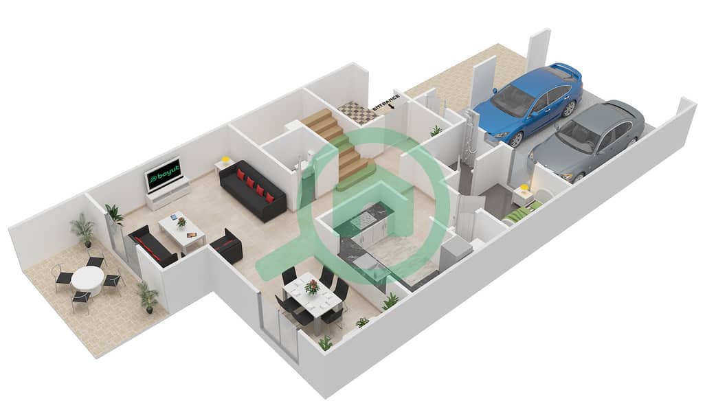 Мира 5 - Таунхаус 3 Cпальни планировка Тип 2 MIDDLE Ground Floor image3D