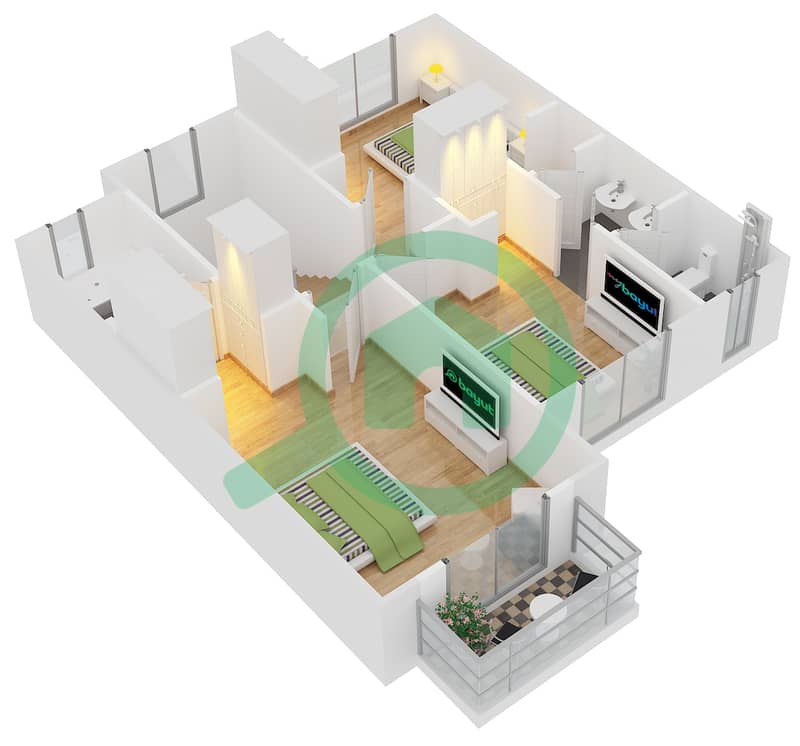 المخططات الطابقية لتصميم النموذج 3 MIDDLE تاون هاوس 3 غرف نوم - ميرا 5 First Floor image3D