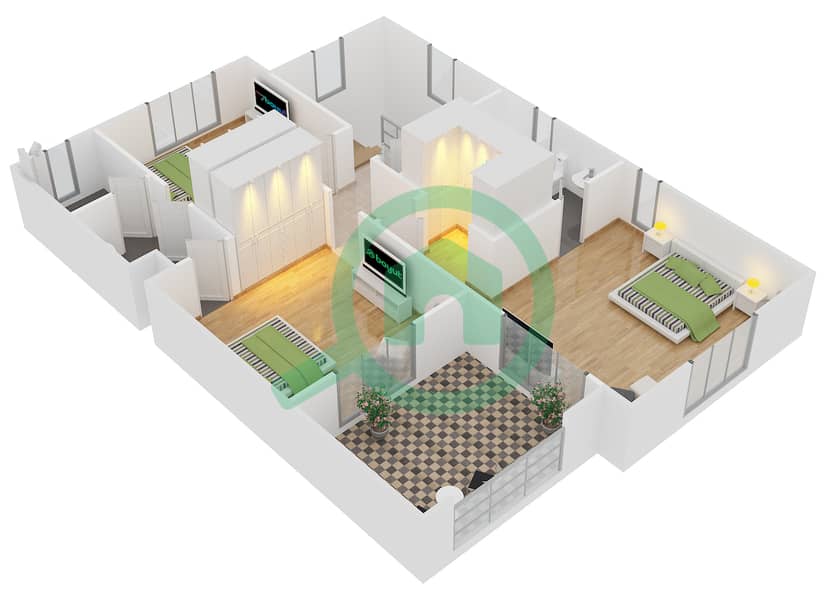 المخططات الطابقية لتصميم النموذج 3 END تاون هاوس 3 غرف نوم - ميرا 5 First Floor image3D