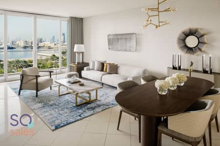 2 Bedroom Hotel Apartment for Rent in Dubai Festival City, Dubai - Two Bedroom Residence Suite with Creek and Urban View - Living Room. JPG