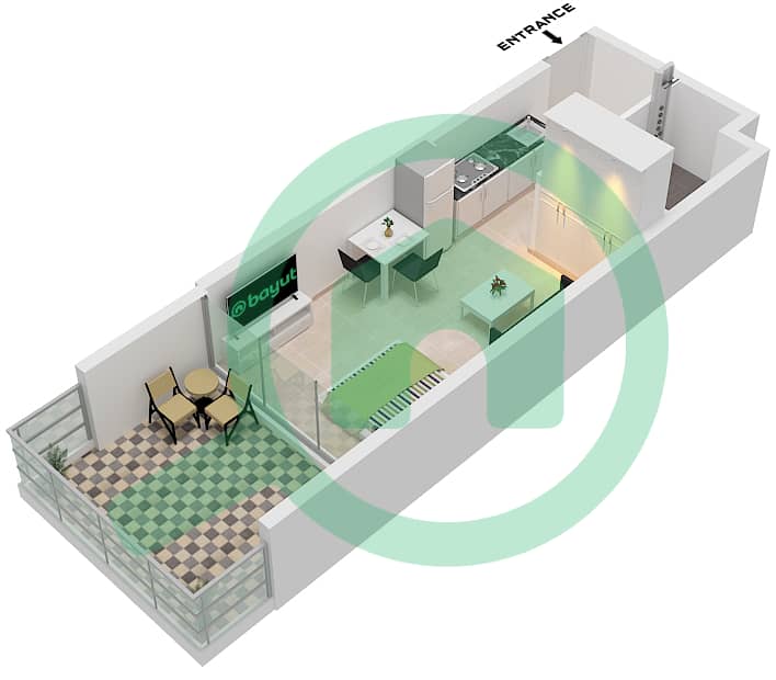 AG Севен - Апартамент Студия планировка Единица измерения 14 FLOOR 1 Unit 14 Floor 1 interactive3D