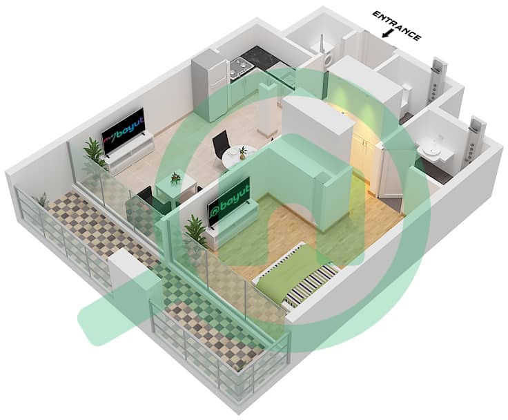AG Севен - Апартамент 1 Спальня планировка Единица измерения 2 FLOOR 2-13 Unit 2 Floor 2-13 interactive3D