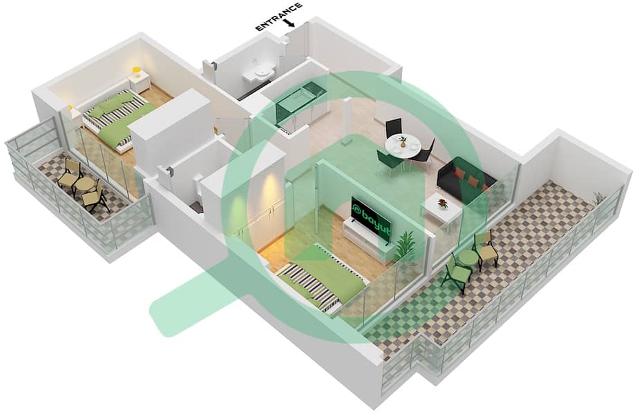 AG Севен - Апартамент 2 Cпальни планировка Единица измерения 10 FLOOR 2-13 Unit 10 Floor 2-13 interactive3D