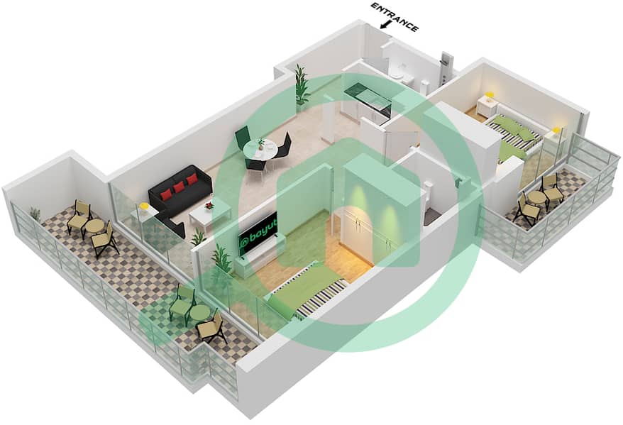 المخططات الطابقية لتصميم الوحدة 11 FLOOR 2-13 شقة 2 غرفة نوم - AG سيفن Unit 11 Floor 2-13 interactive3D
