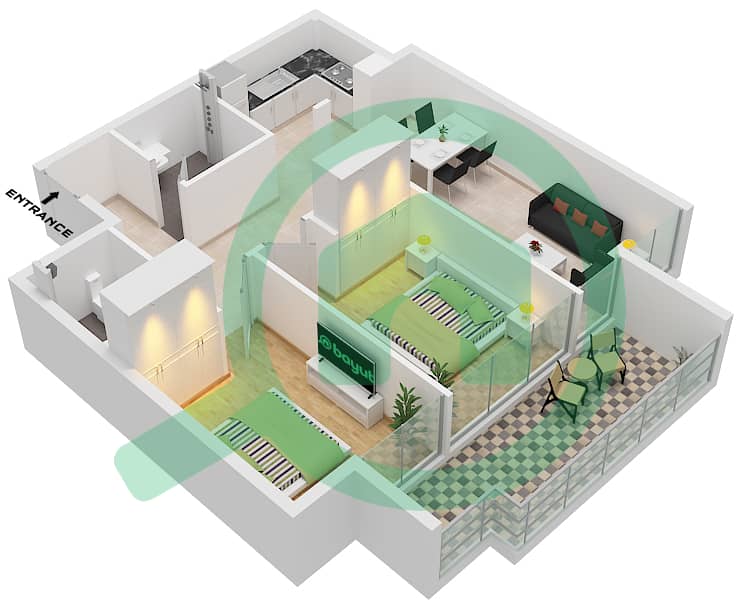 AG Севен - Апартамент 2 Cпальни планировка Единица измерения 12 FLOOR 2-13 Unit 12 Floor 2-13 interactive3D