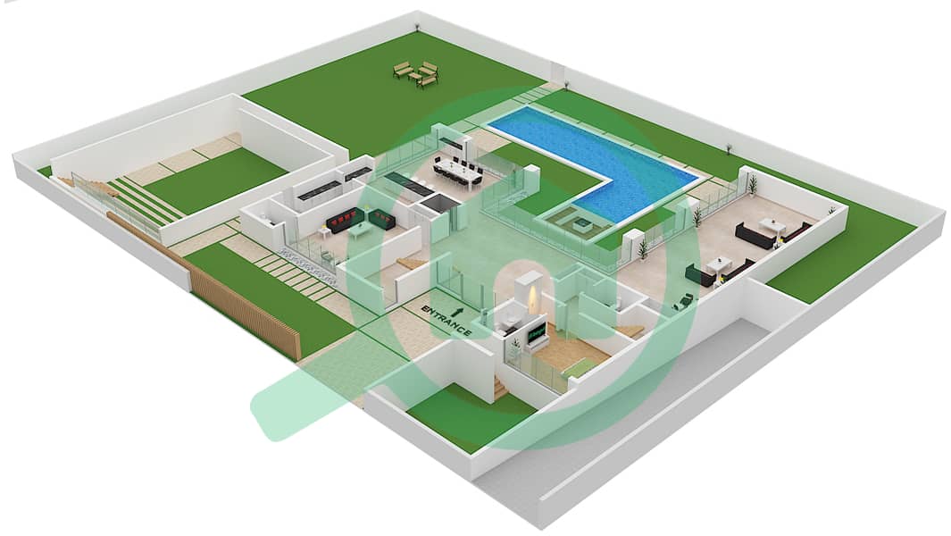 Sarai - 6 卧室别墅类型1B戶型图 Type 1B Floor Ground interactive3D