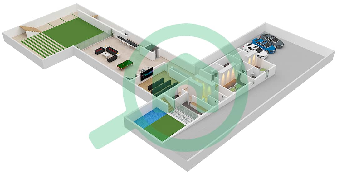 Sarai - 6 卧室别墅类型1B戶型图 Type 1B Floor Basement interactive3D