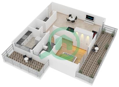 المخططات الطابقية لتصميم النموذج / الوحدة B / UNIT 19 شقة 1 غرفة نوم - برج اي جي