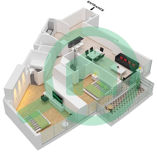 Nobles Tower - 2 Bedroom Apartment Type/unit E / UNIT 8 FLOOR 16 Floor plan Type E Unit 8 Floor 16 interactive3D
