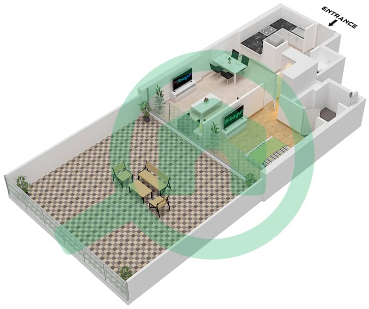 SOL海湾 - 1 卧室公寓类型／单位B / UNIT 9 FLOOR 3戶型图 Type B Unit 9 Floor 3 interactive3D