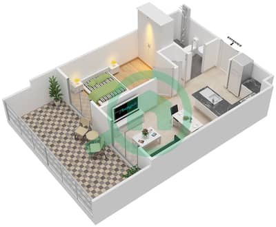 Al Ramth 01 - 1 Bedroom Apartment Type 3A Floor plan