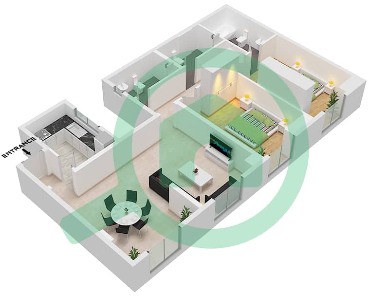 Al Ameera Village A1 - 2 Bedroom Apartment Unit 1 GROUND FLOOR Floor plan Unit 1 Ground floor interactive3D