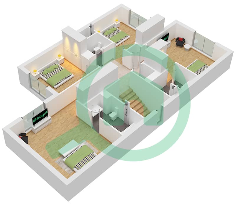 Ноя Лума - Вилла 4 Cпальни планировка Тип A Type A Floor First interactive3D