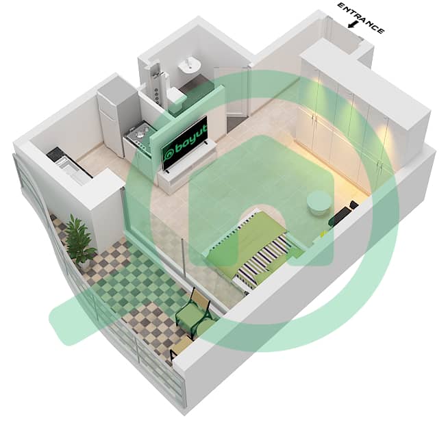 Оушнз 1 - Апартамент Студия планировка Тип/мера C/UNIT 4,8 FLOOR 2-21,23 Type C Unit 4 Floor 2 Unit 8 Floor 3-21,23-40 interactive3D