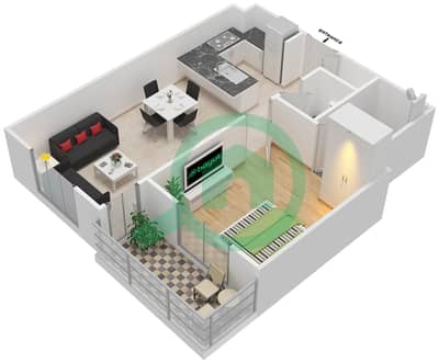 Al Ramth 03 - 1 Bedroom Apartment Type 4 Floor plan