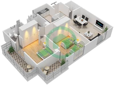 Al Ramth 03 - 2 Bedroom Apartment Type 1 Floor plan