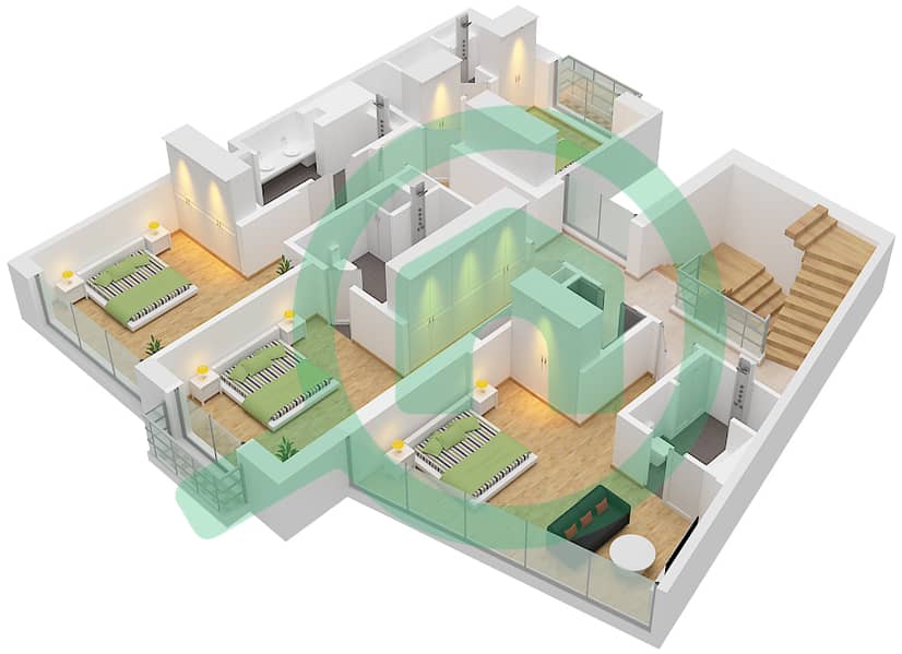 LIV 水畔公寓 - 4 卧室别墅类型D戶型图 Type D Floor First interactive3D