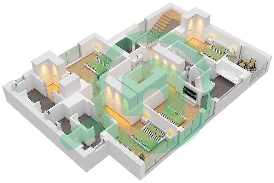 LIV 水畔公寓 - 4 卧室别墅类型E戶型图 Type E Floor First interactive3D