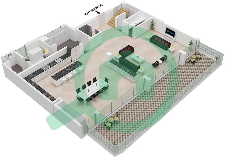 LIV 水畔公寓 - 4 卧室别墅类型E戶型图 Type E Floor Ground interactive3D