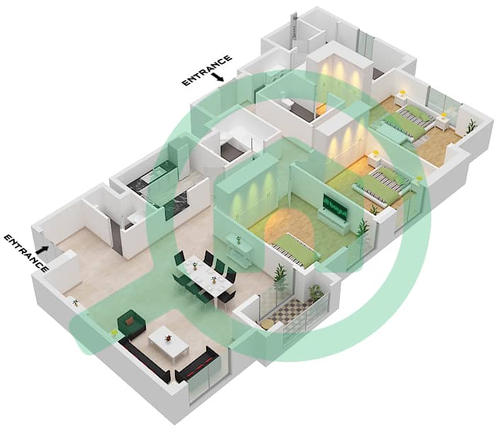 Sadaf 2 - 3 Bedroom Apartment Unit 1 FLOOR 27 Floor plan Unit 1 Floor 27 interactive3D