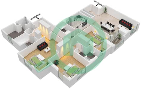 المخططات الطابقية لتصميم الوحدة 6 FLOOR 23 شقة 3 غرف نوم - مرجان 5