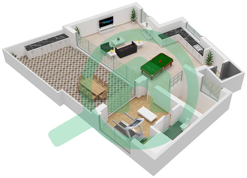 LIV 水畔公寓 - 3 卧室别墅类型F戶型图 Type F Second interactive3D