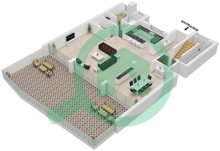 LIV 水畔公寓 - 4 卧室别墅类型G戶型图 Type G Floor Ground interactive3D