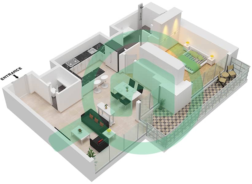 LIV 水畔公寓 - 1 卧室公寓单位5 FLOOR 2戶型图 Unit 5  Floor 2 interactive3D